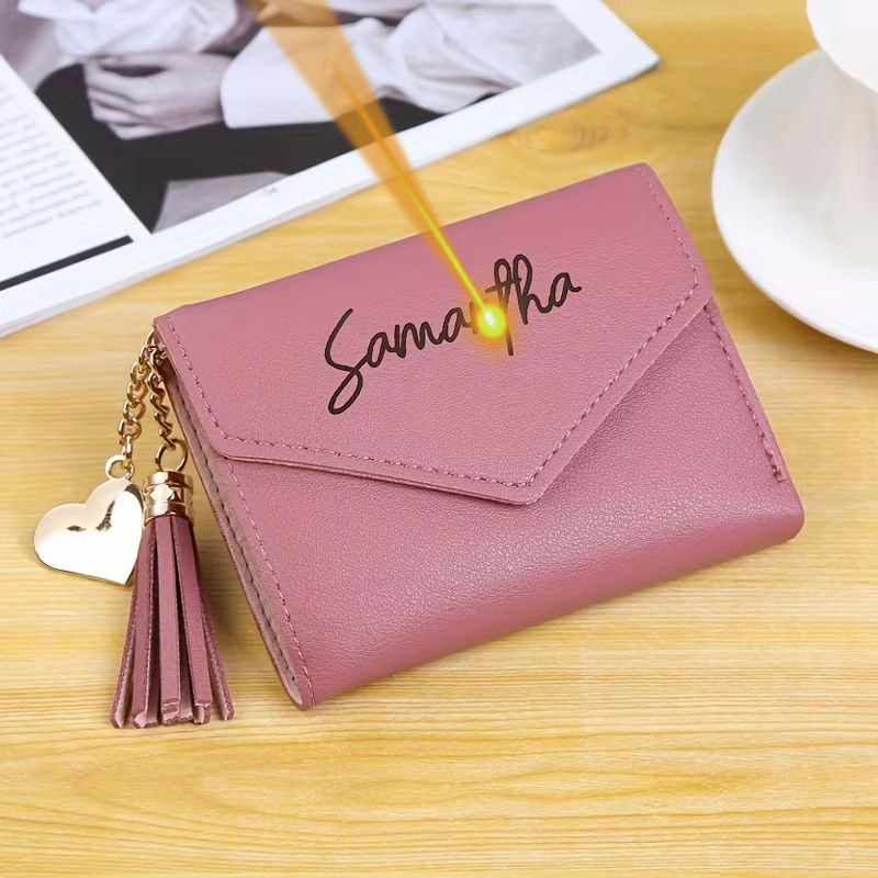 Thumbnail: 2026 Personalized Text Name Purses Engraved Faux Leather Card Holder Women Walle