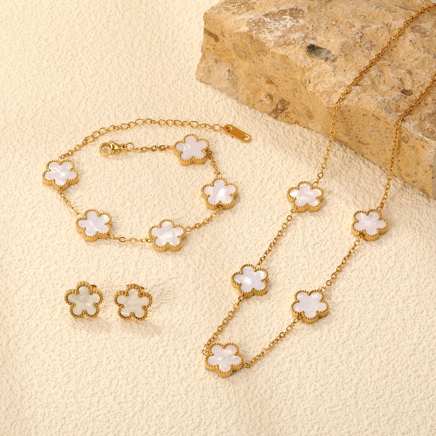 LUXUKISSKIDS Fashion Flower Necklace Earrings Set Jewelry Women Stainless Steel