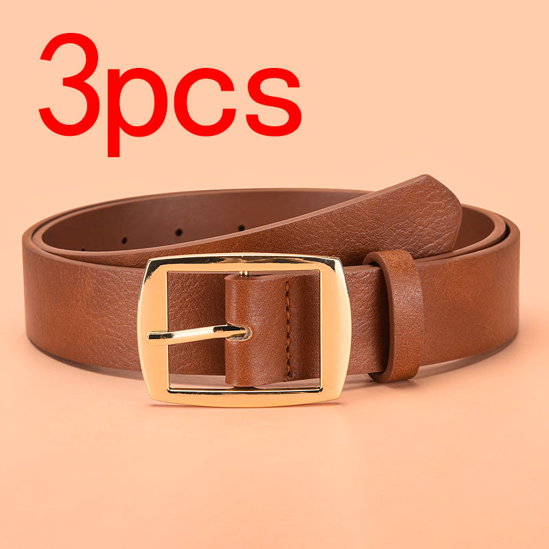Thumbnail: 3pcs Men's Belt, Gold Alloy Buckle Belt, Fashionable, Atmospheric, Simple, Casua