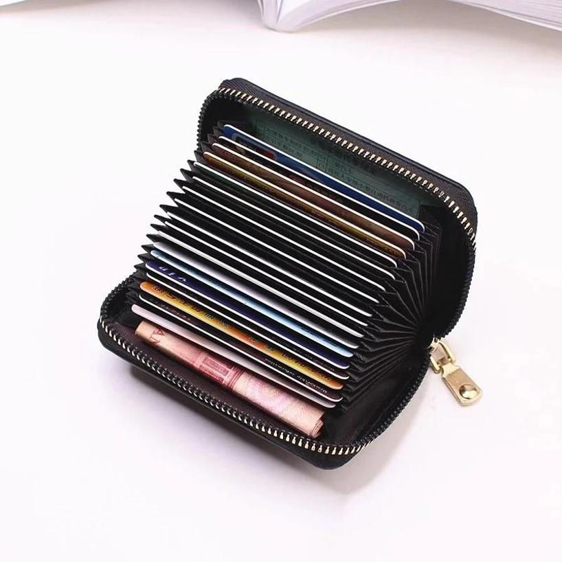 Thumbnail: 1Pcs PU Leather ID Credit Bank Name Business Card Holder Case Women Zipper Coin 