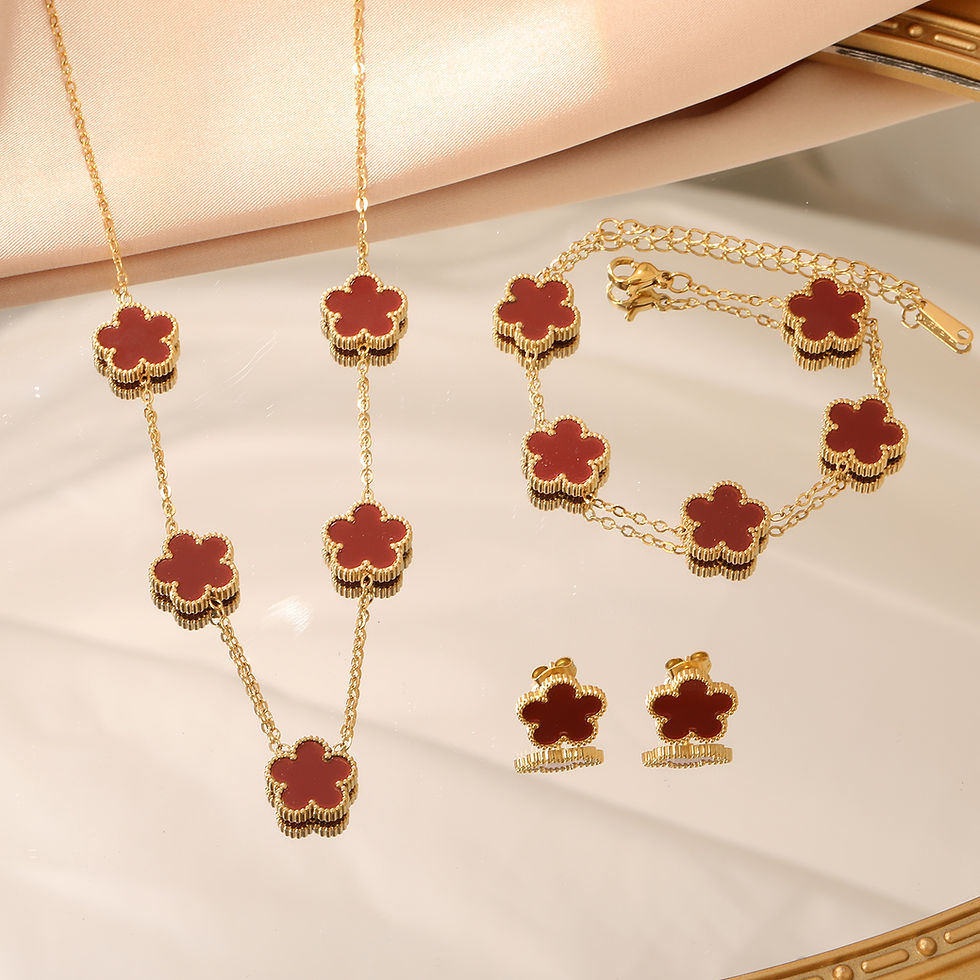Thumbnail: LUXUKISSKIDS Fashion Flower Necklace Earrings Set Jewelry Women Stainless Steel 