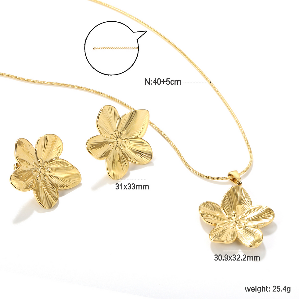 Thumbnail: LUXUKISSKIDS 2PC Women's Fashion Trendy Stainless Steel Flower Earrings Necklace