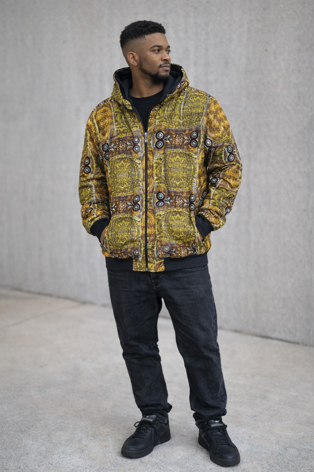 Antique Gold Swirl and Black Zip Up Hoodie