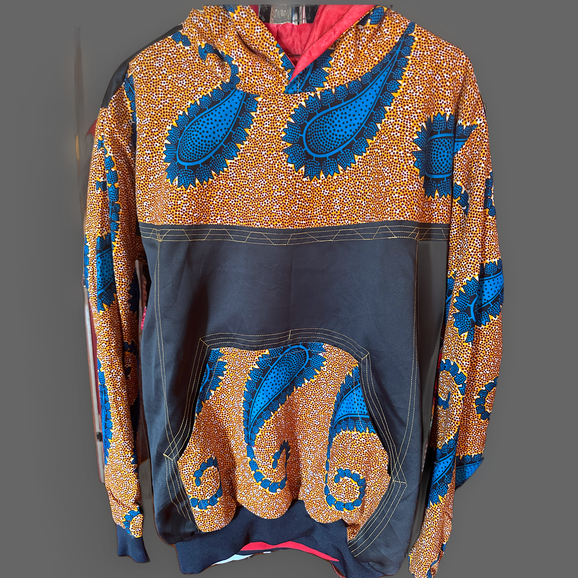 Black Orange and Blue Paisley Pullover Hoodie