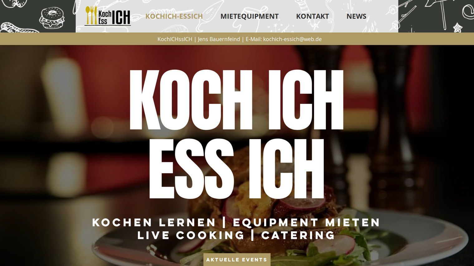 Startseite von KochICH EssICH mit großem Aufmacher zu Kochkursen