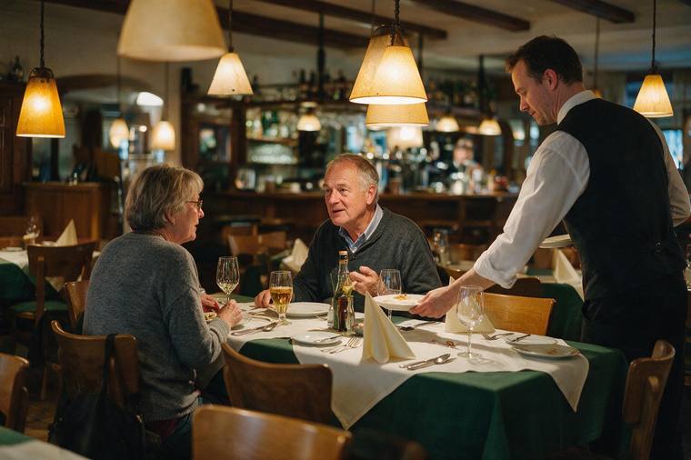 Eingedeckter Tisch in einem gemütlichen Restaurant vor der Öffnung