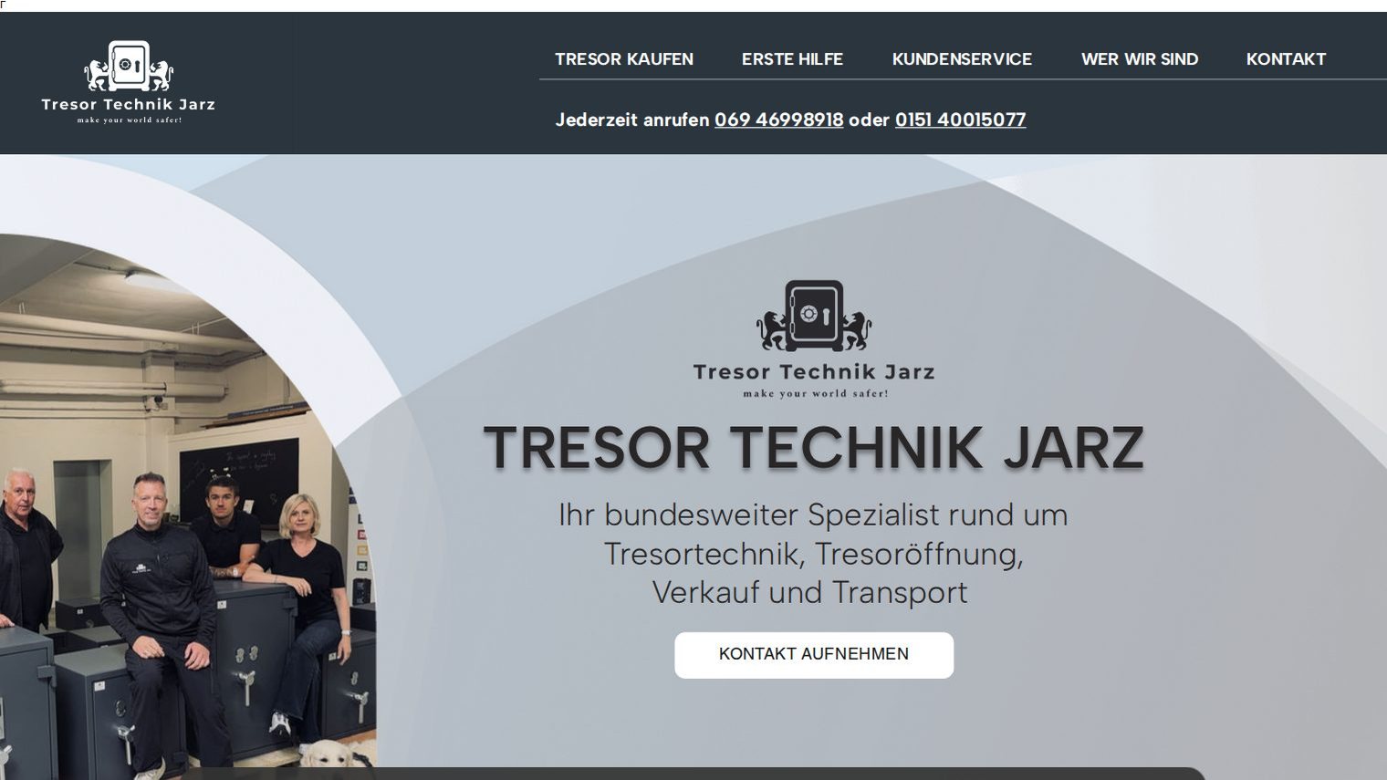 Startseite von Tresortechnik Jarz mit Team und Tresoren