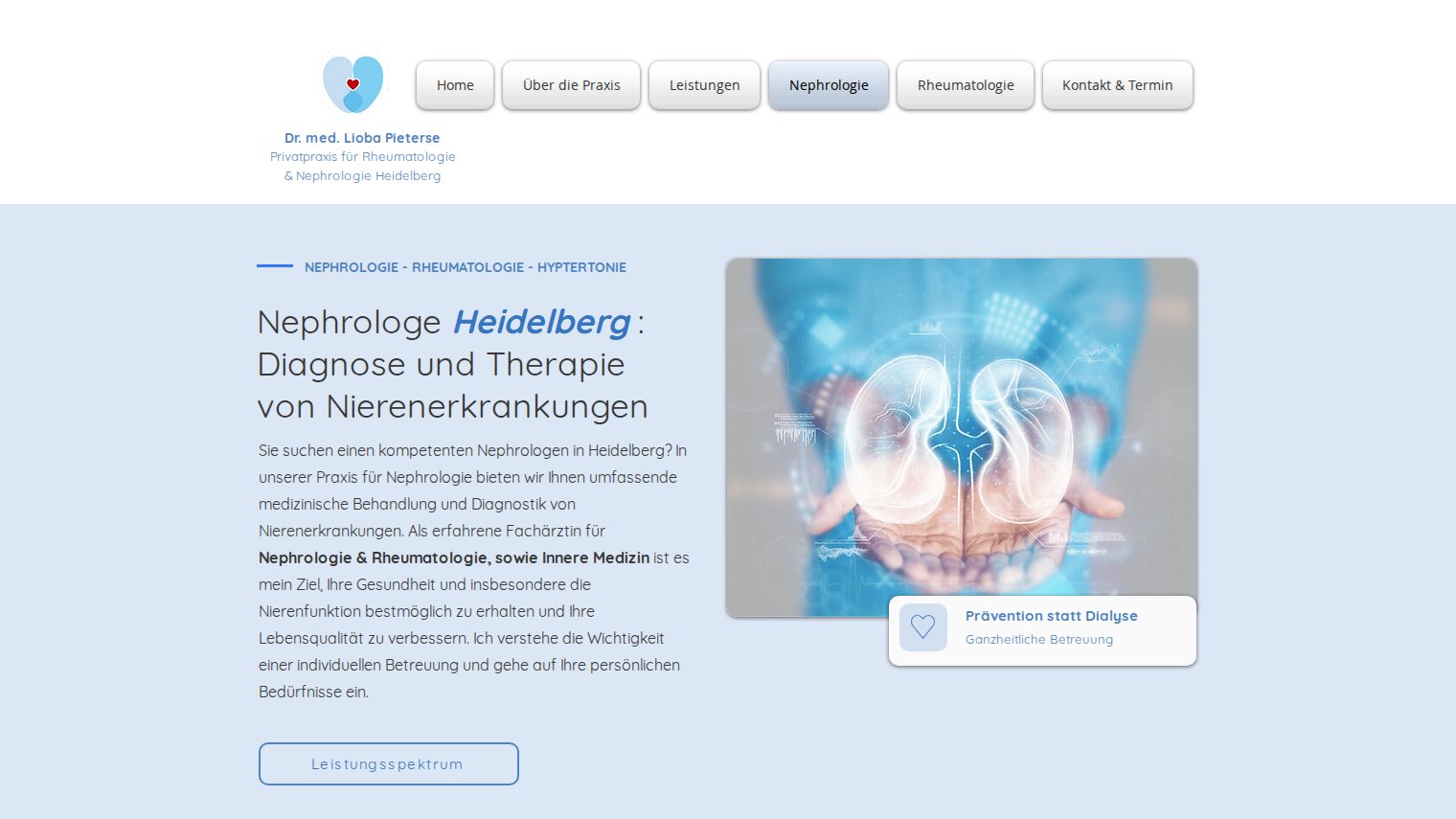 Seite Nephrologe Heidelberg der Praxis Dr. Lioba Pieterse