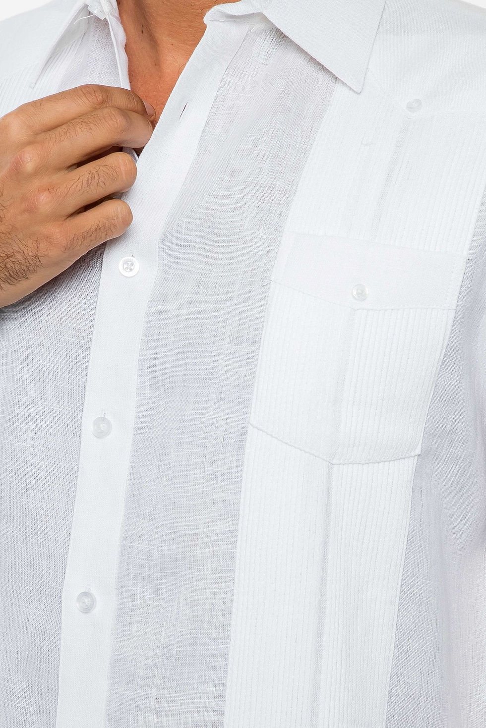 Thumbnail: Men's 100% Linen Two-Pocket Design Guayabera Shirt Long Sleeve