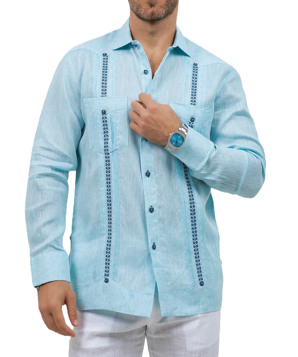 Thumbnail: Fancy Linen Guayabera Long Sleeve Two Pocket Embroidered