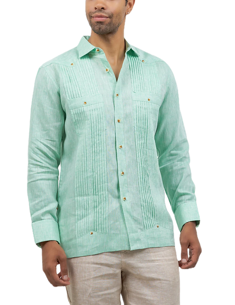 Linen Beach Wedding Guayabera Two Pocket Shirt Long Sleeve