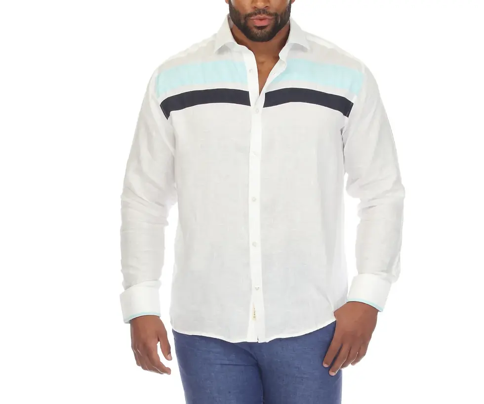 Thumbnail: Casual Multi Color Block Design 100% Linen Shirt Long Sleeve