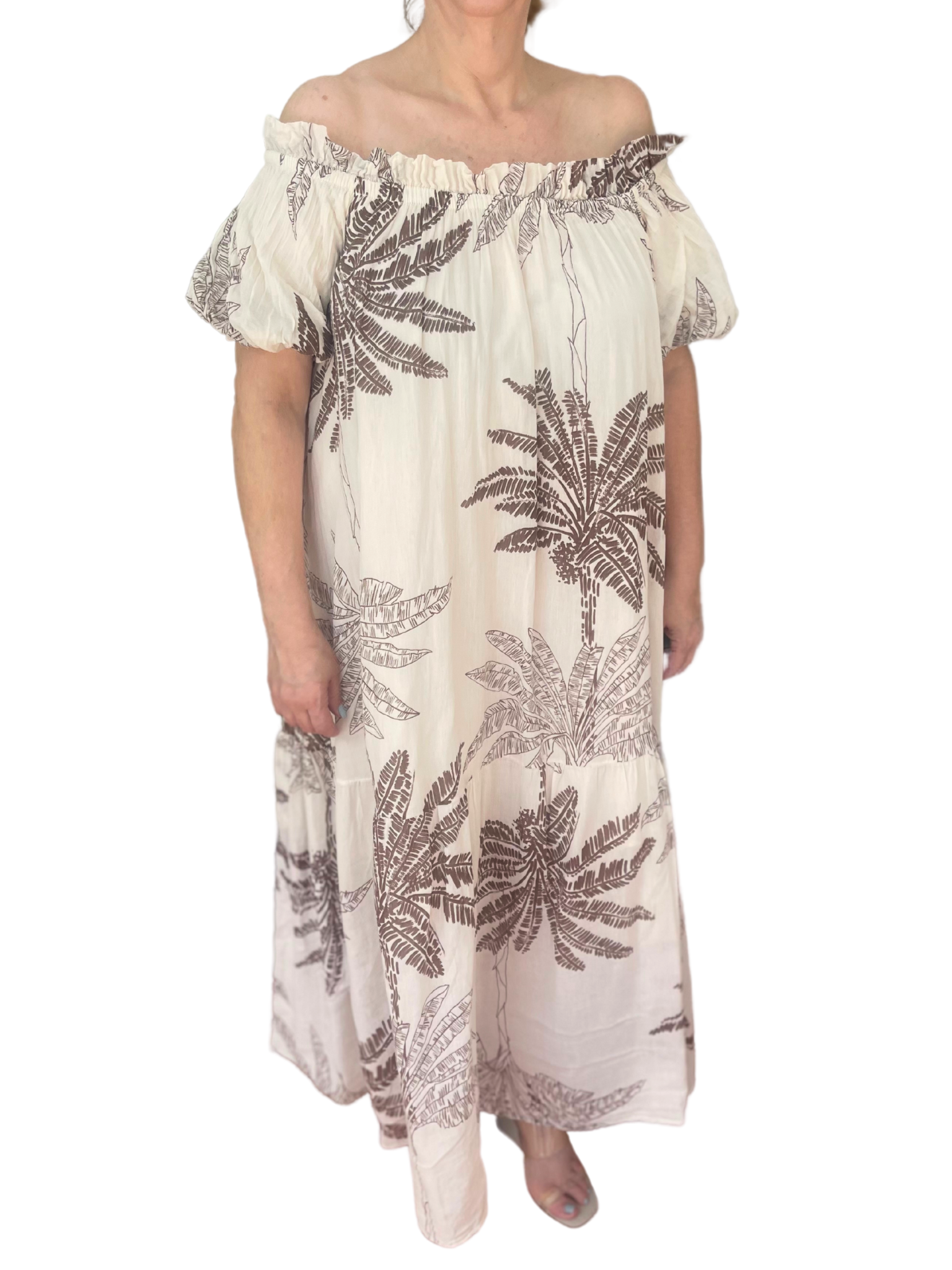 Palermo Palm Off-Shoulder Linen - Dress Made in Italy | 100% Linen