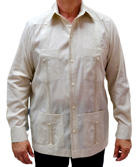 Thumbnail: Men’s Long-Sleeve Heathered Guayabera - 100% Linen