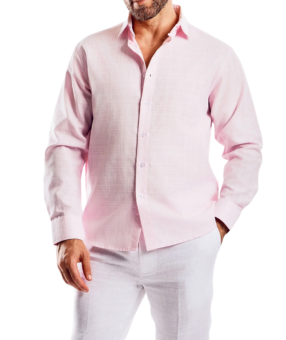 Thumbnail: Men's 100% Linen Cross Hatch Long Sleeve Shirt