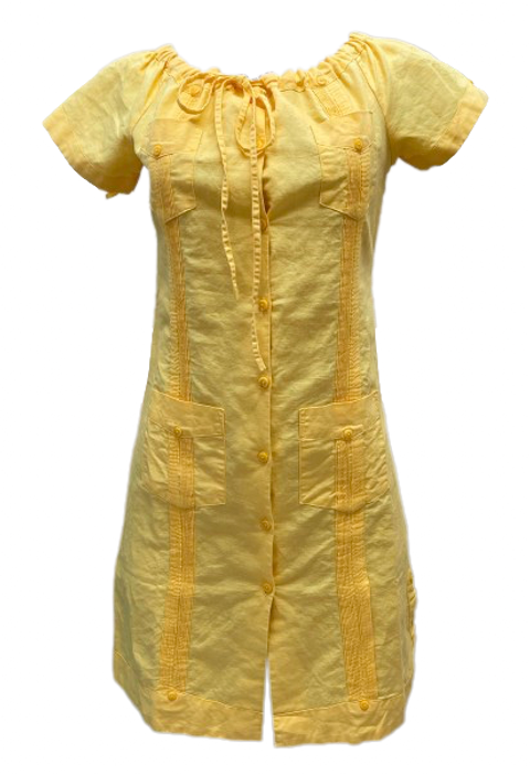 Womens Off The Shoulder Guayabera Dress - Linen Blend Womens Off The Shoulder Guayabera Dress - Linen Blend