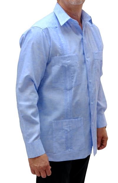 Thumbnail: Men’s Long-Sleeve Heathered Guayabera - 100% Linen
