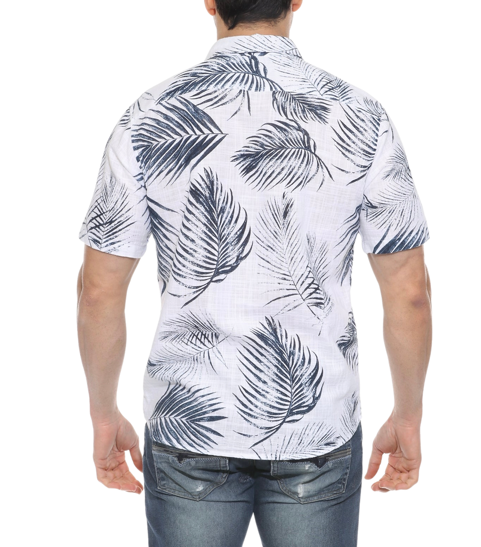 Thumbnail: Men’s Coastal Breeze Linen Blend Shirt – Palm Leaf Print