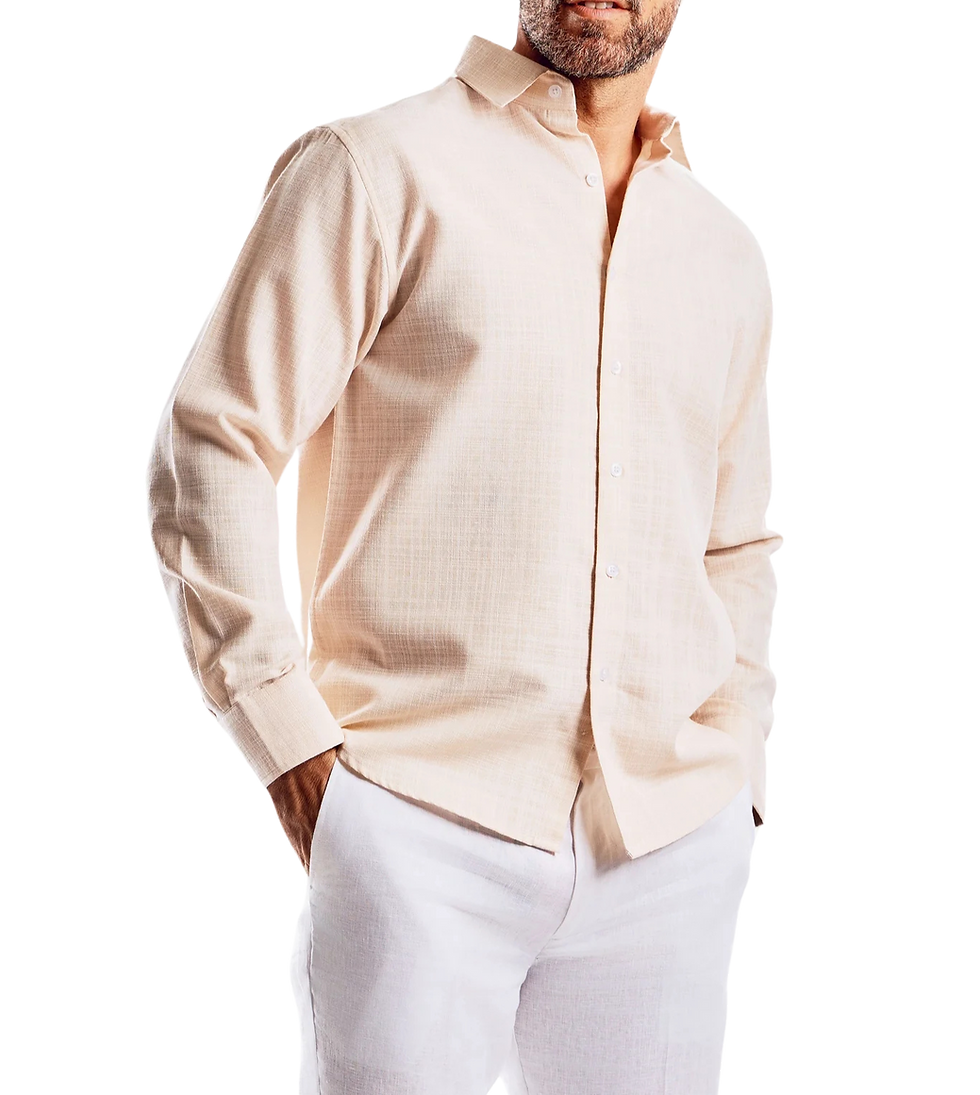 Thumbnail: Men's 100% Linen Cross Hatch Long Sleeve Shirt