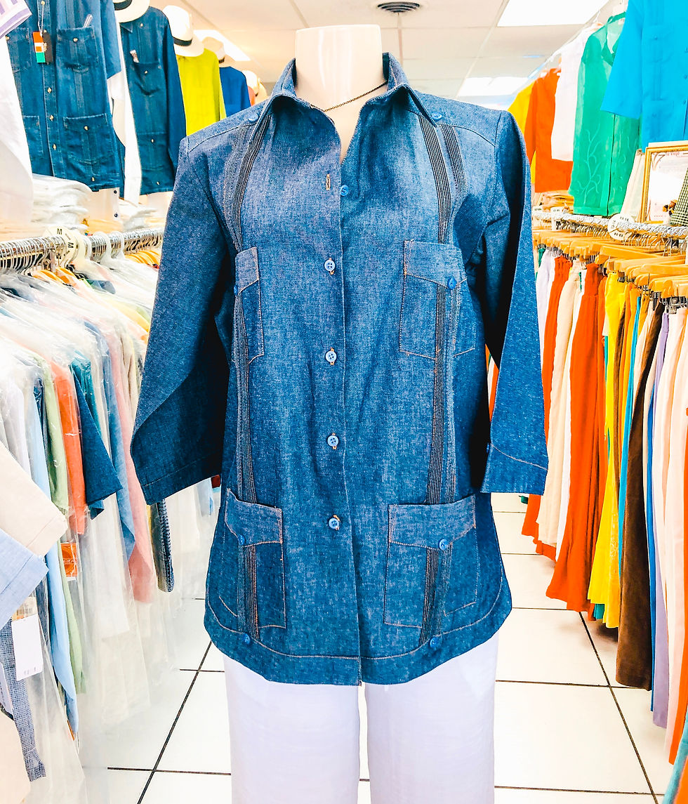 Womens Denim 3/4 Sleeve Guayabera