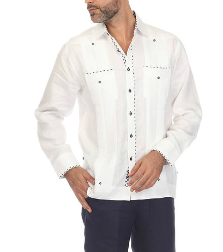 Men's 100% Linen Guayabera Chacabana Shirt Long Sleeve with Print