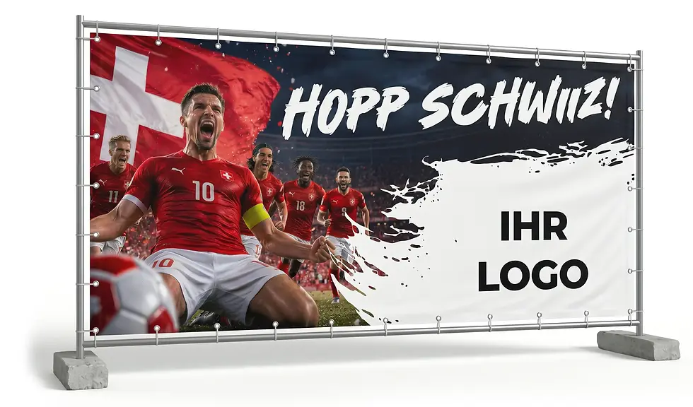 Mesh-Bauzaun Werbebanner zur Fussball WM 2026 | 340 x 180 cm