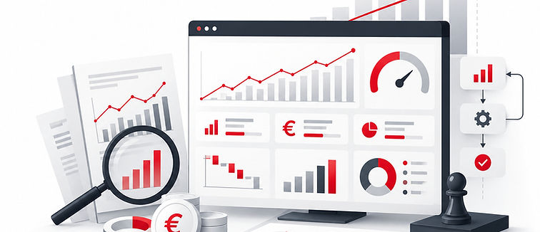 Financial dashboard illustrating revenue, profitability, costs and performance analysis to support management decisions.