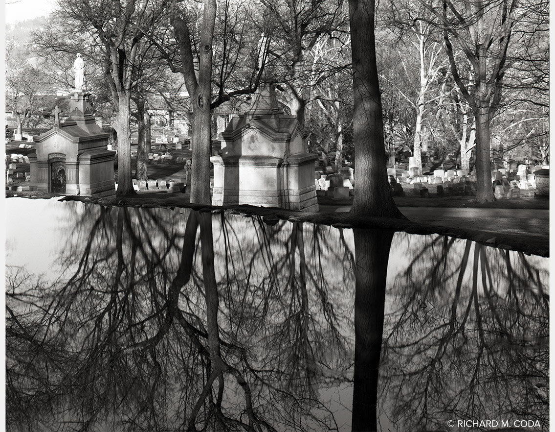 Allegheny Cemetery Reflections, Pittsburgh, PA, ©2015. 4x5" Silver Negative.