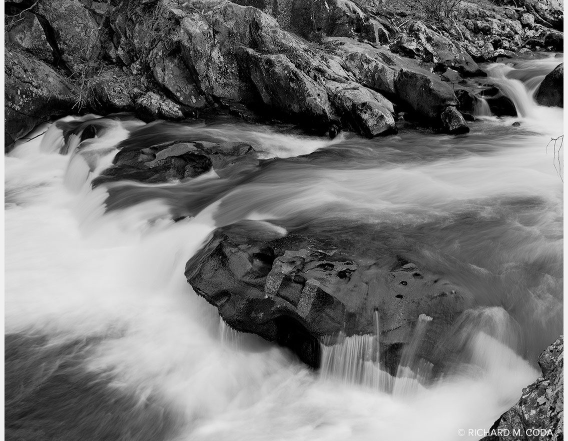 Tellico River Below Baby Falls, 3-27-26, Tellico Plains, TN, ©2026. 8x10" Silver Negative.