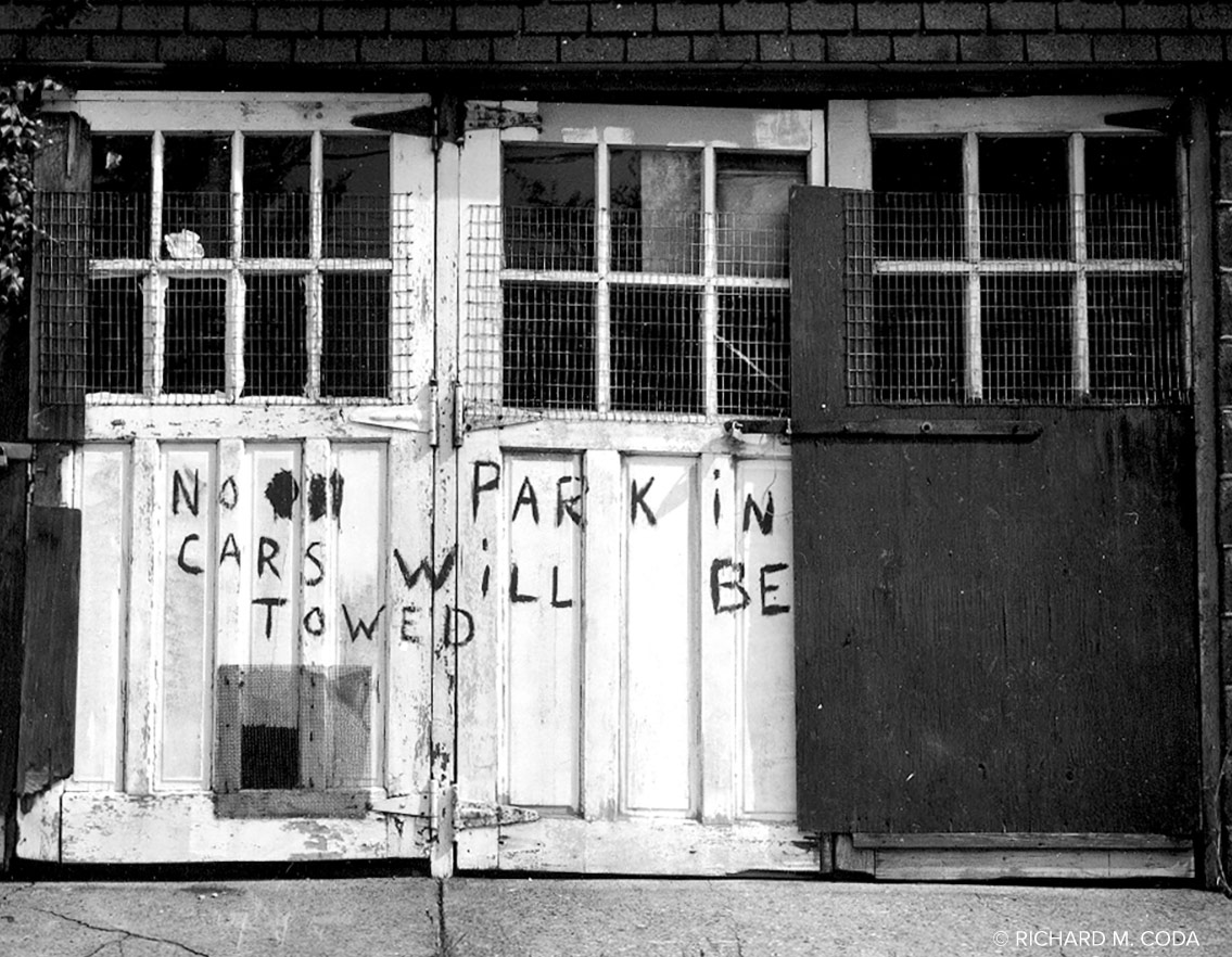 Garage, Paterson, NJ, ©1983. 4x5" Silver Negative.