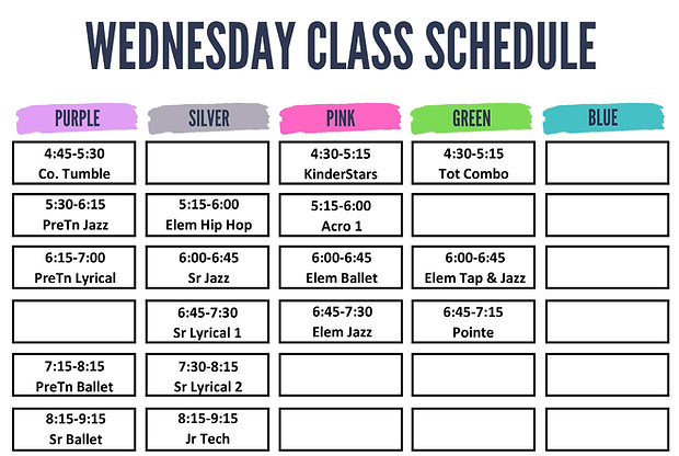 Legacy Dance Productions | Class Schedule | Zebulon NC 27597