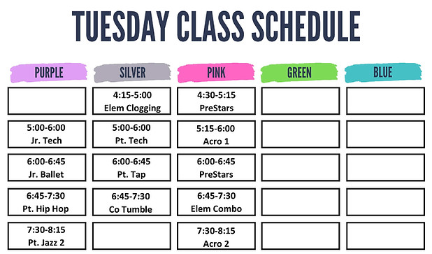 Legacy Dance Productions | Class Schedule | Zebulon NC 27597