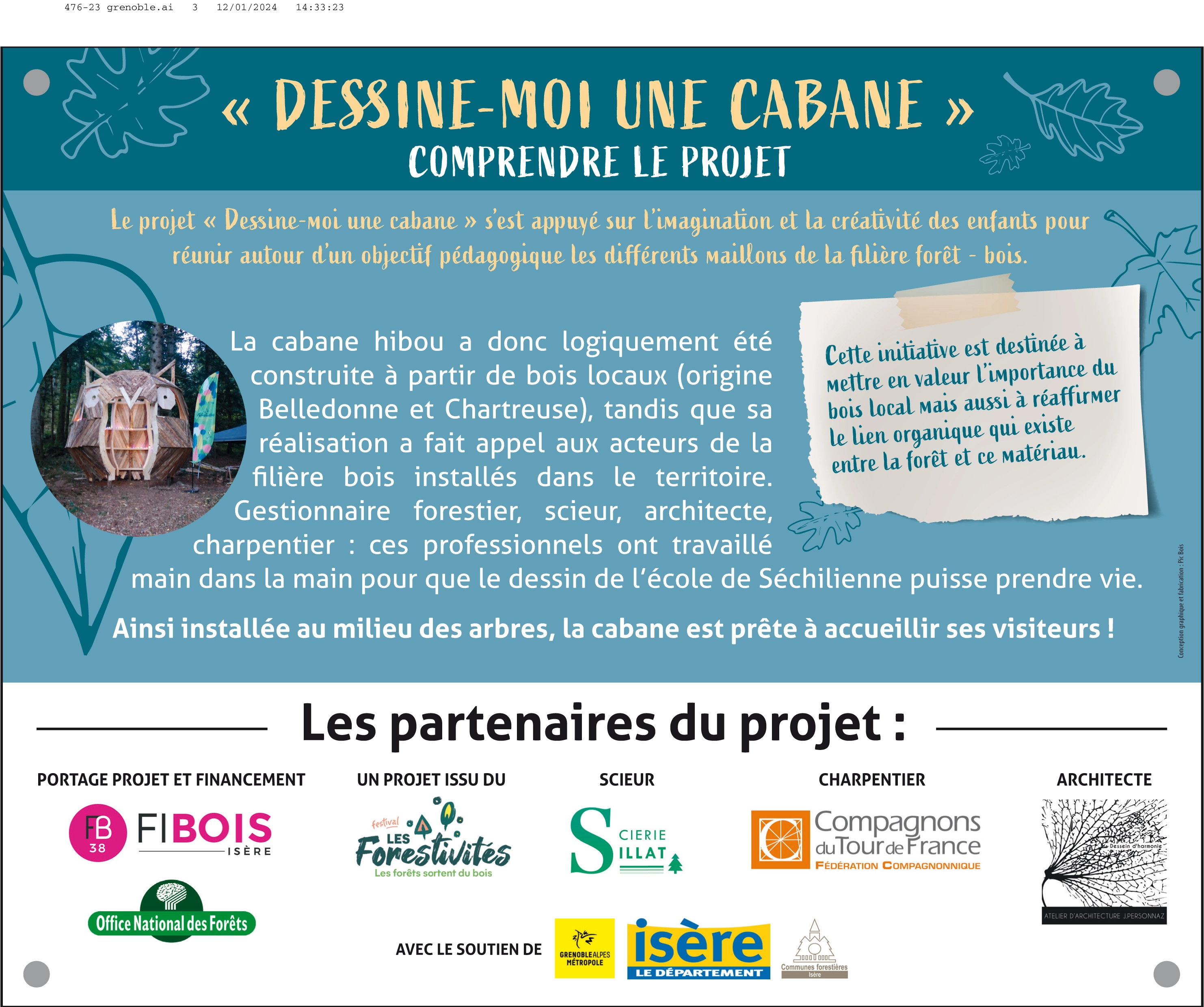 Document avec l'explication de la cabane à Hibou, dessiné par les enfants