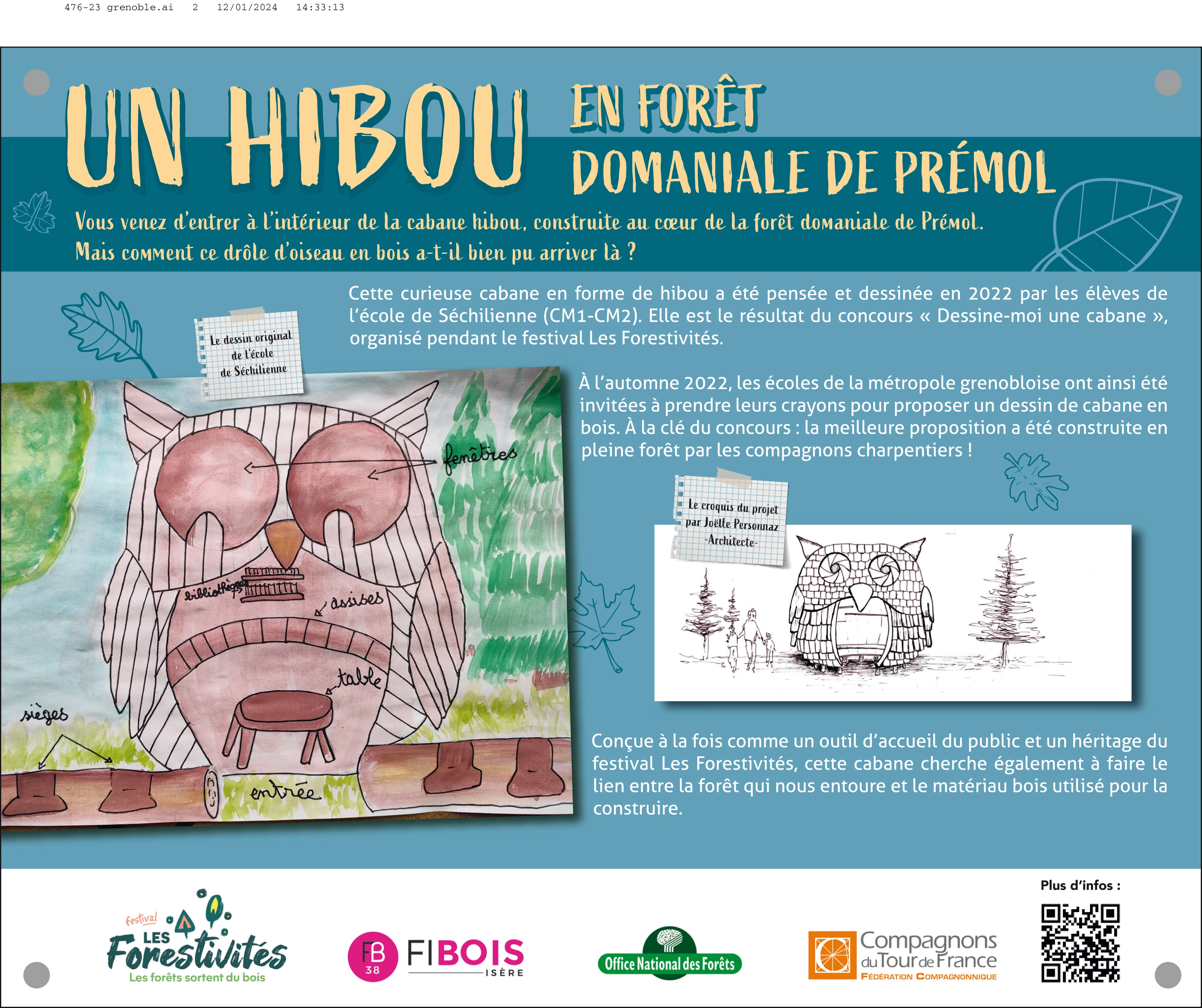 Document avec l'explication de la cabane à Hibou, dessiné par les enfants