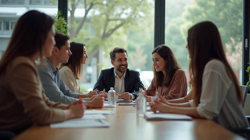 Eye-level view of a diverse group of people collaborating around a table