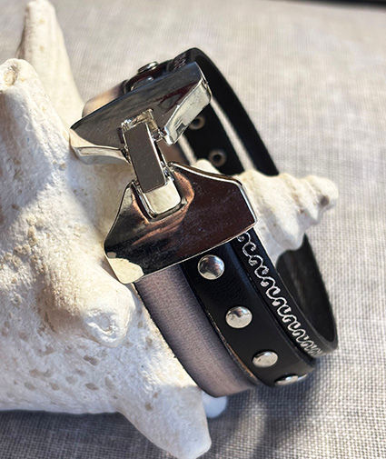 Bracelet cuir beige/noir N643