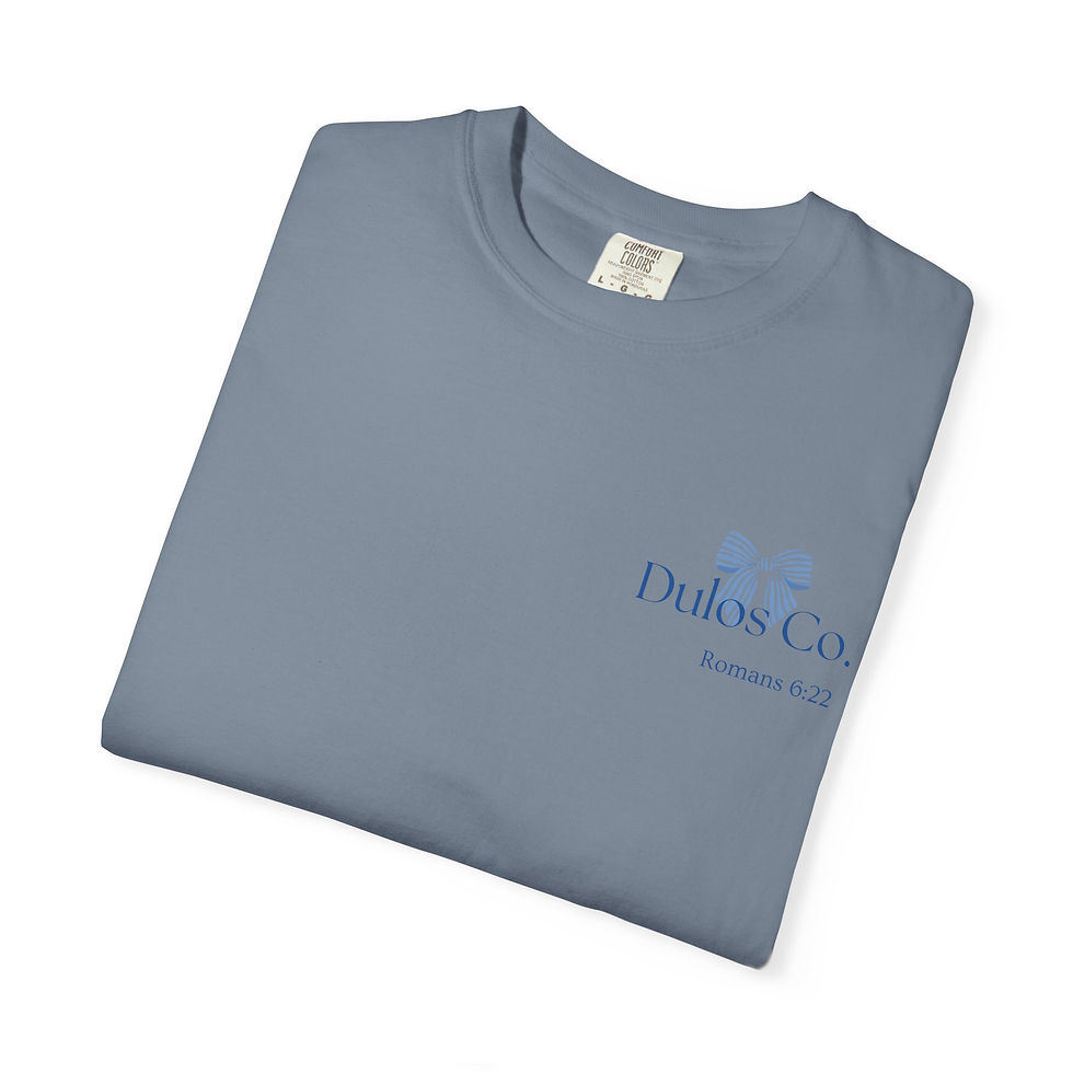 Thumbnail: DulosCo. Blue Ribbon Scripture Design 1 T-shirt | Romans 6:22 Faith Tee