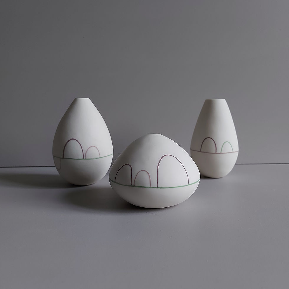 Ceramic porcelain drop vases with minimal colour inlay design