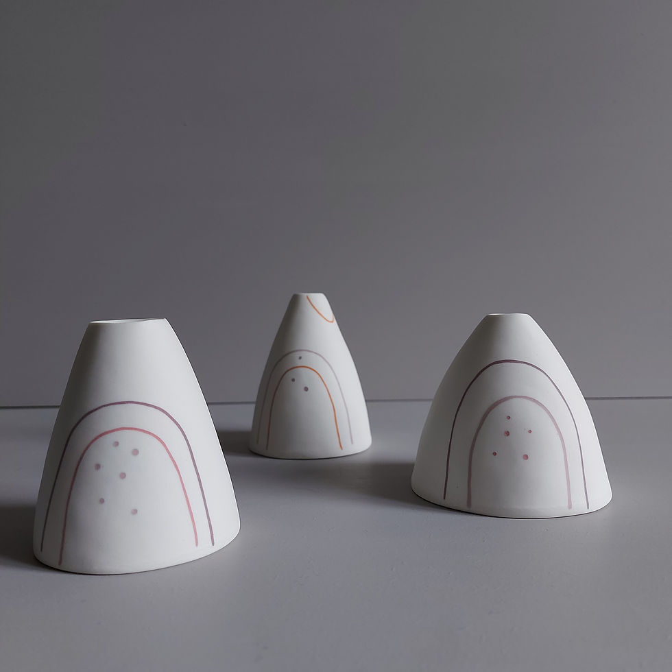 Ceramic porcelain cone vases with minimal colour inlay design
