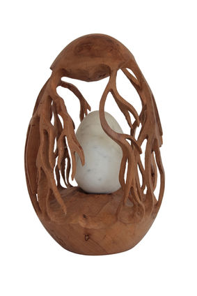 Espace fertile - Sculpture en poirier et marbre - Hauteur 40 cm - Marc Blondeau, sculpteur, France.