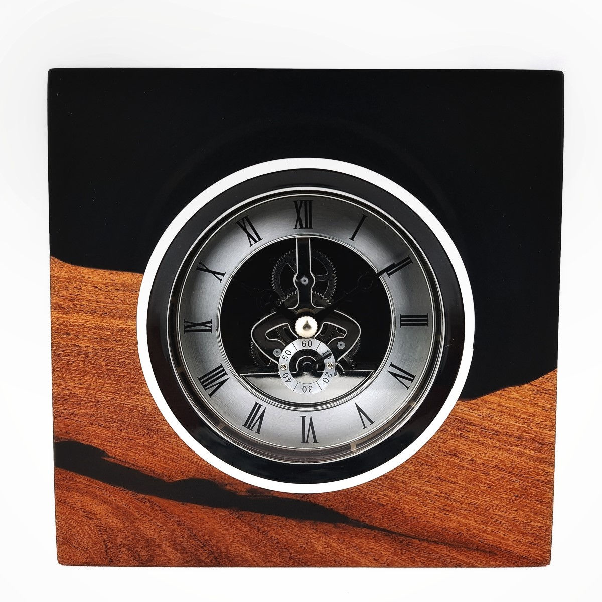 Silver and Black Mesquite Desk Clock front