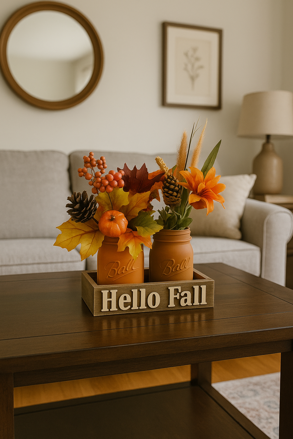 Hello Fall Mason Jar Centerpiece