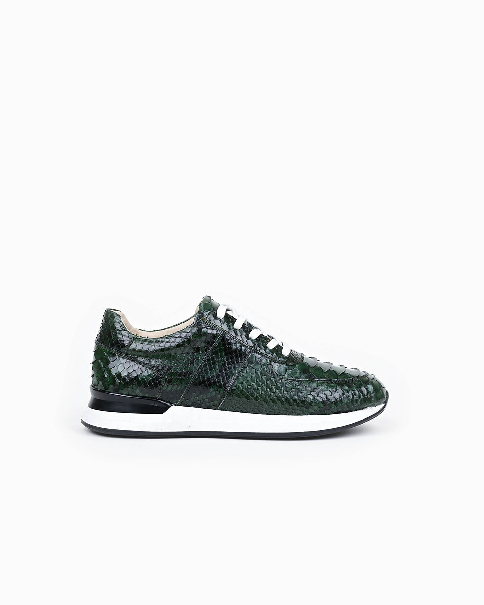 SENELLI 1403 yeşil hakiki yılan deri erkek exotic sneaker hafif EVA tabanlı premium günlük ayakkabı