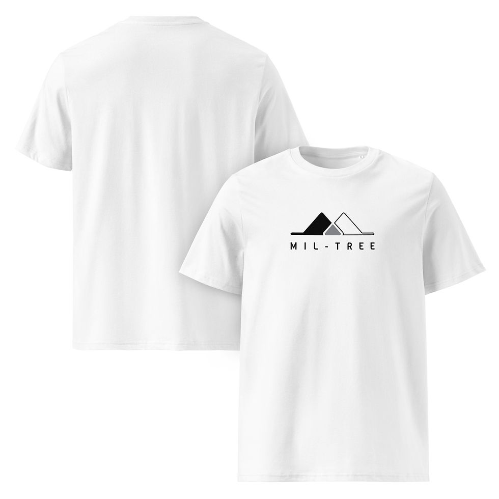 Thumbnail: Front and Back views of white T-shirt with ‘Mil-Tree’ graphic.