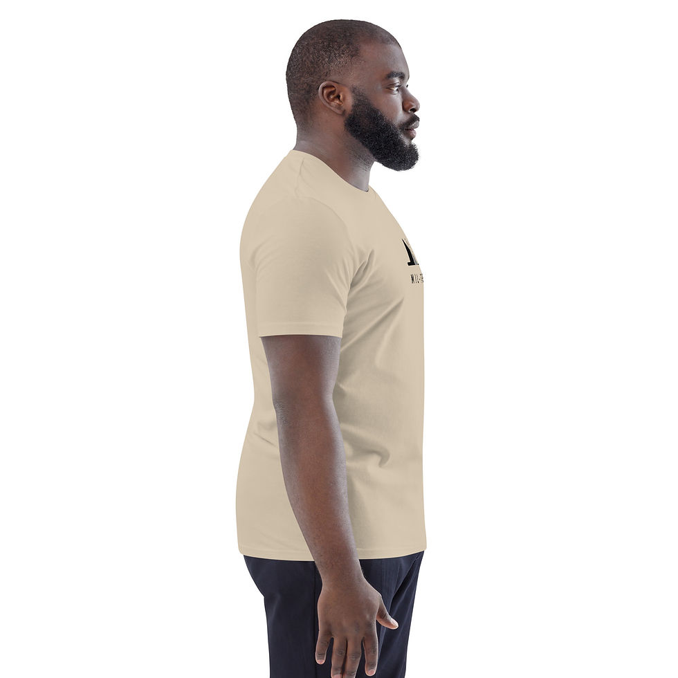Thumbnail: Right side view of man wearing a tanT-shirt.