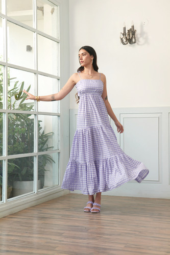 fitted lace wedding dress Purple & White Gingham Dress - Guayabera Collection