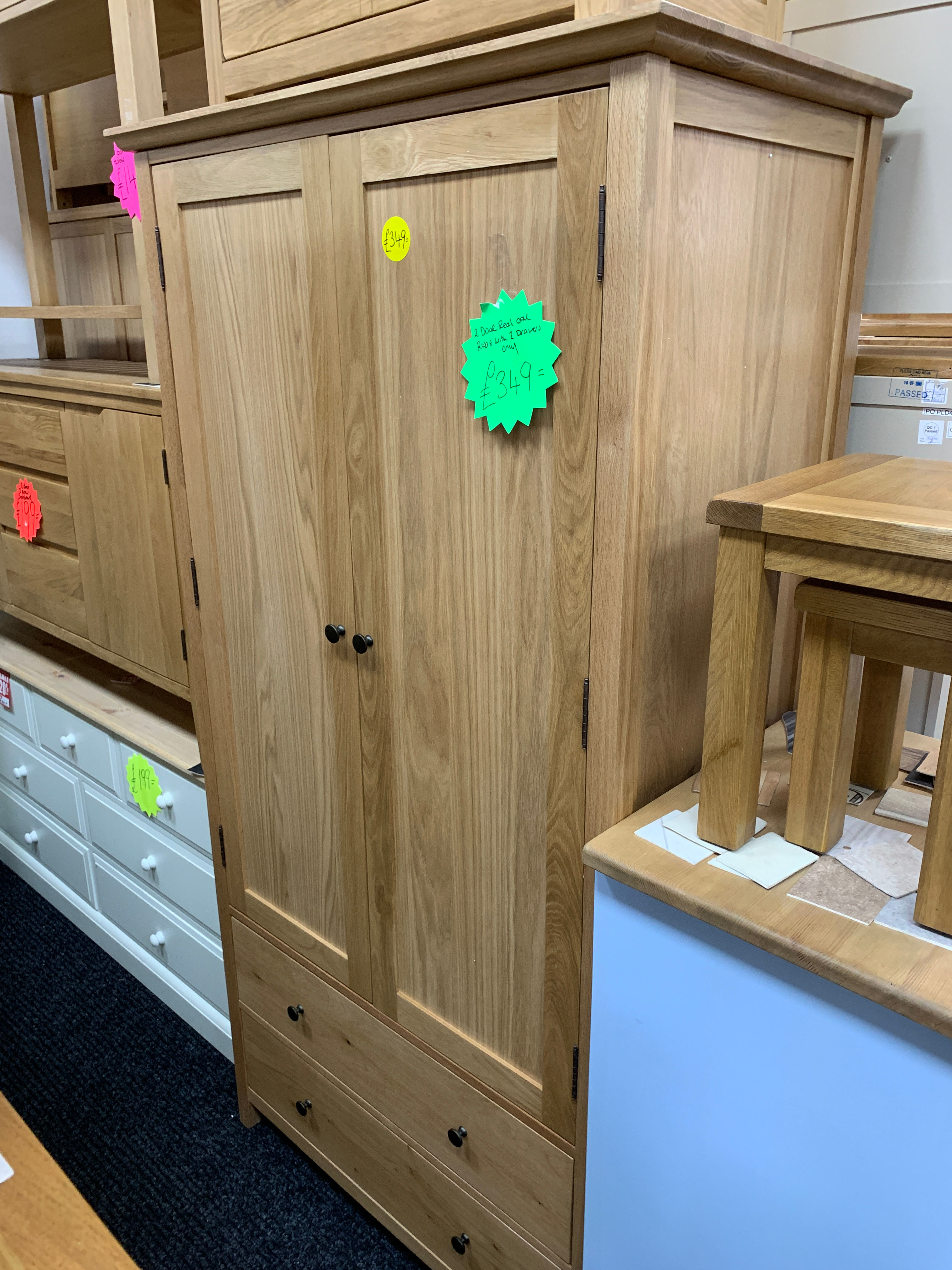 Real oak 2 door wardrobe with 2 drawers 