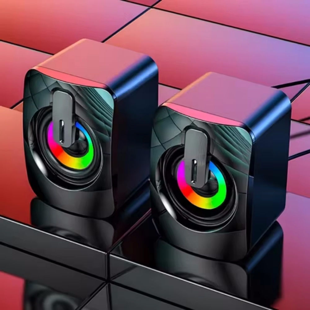 PC Stereo Speakers with LED Light – HiFi Sound & Built-in Microphone