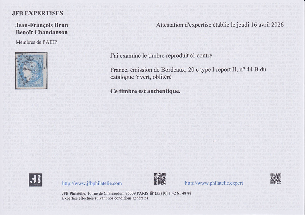 Miniature : Classique, N° 44B oblitéré, signé et certifié par JFB Expertise
