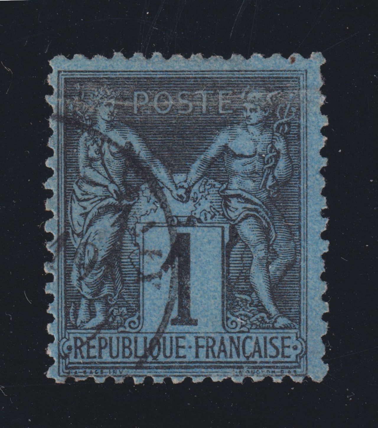 Sages "Bleu de Prusse", N° 84, oblitéré signé Brun et certifié